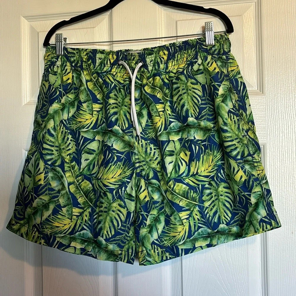 Trunks men’s blue and green tropical print swim trunks size XL